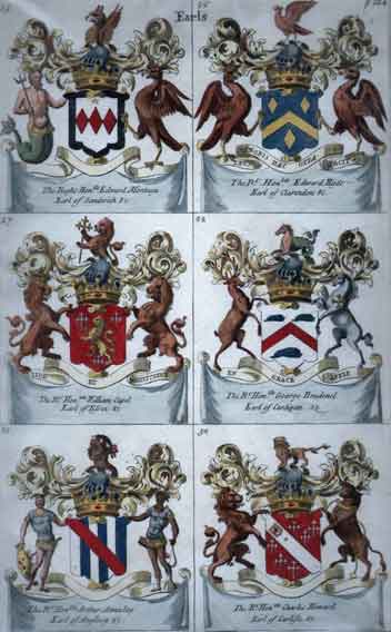 Plate 104: Earls:25. Edward Montagu, Earl of Sandwich  26. Edward Hyde, Earl of Clarendon  27. William Capel, Earl of Essex  28. George Brudenel, Earl of Cardigan  29. Arthur Annesley, Carl of Anglescy  30. Charles Howard, Earl of Carlisle