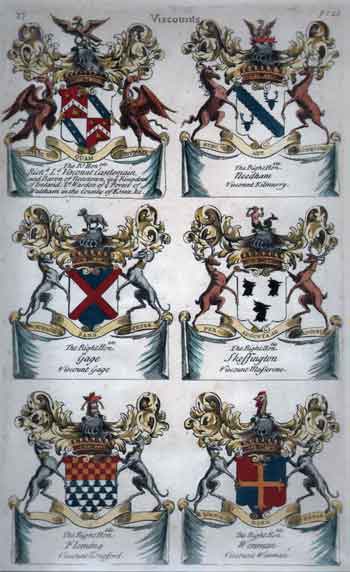 Plate 120: Viscounts:Richard Viscount Castlemain; Needham Viscount Kilmurry; Gage Viscount Gage; Skessington Viscount Masserene; Fleming Viscount Longford; Wnman Viscount Wenman