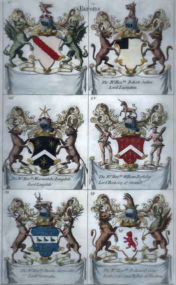Plate 47: Barons:25. Robert Sutton, Lord Lexington  26. Marmaduke Langdale, Lord Langdale  27. William Berkeley Lord Berkeley of Stratton  28. Charles Cornwallis, Lord Cornwallis  29. Nathaniel Crew, Lord Crew and Bishop of Durham