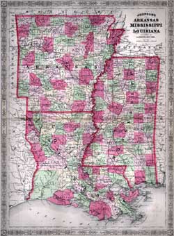 Map of Arkansas, Mississippi and Louisana- A.J. Johnson