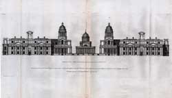The General Front of the Royal Hospital at Greenwich.  Vol. 1, pl. 84 - 85.